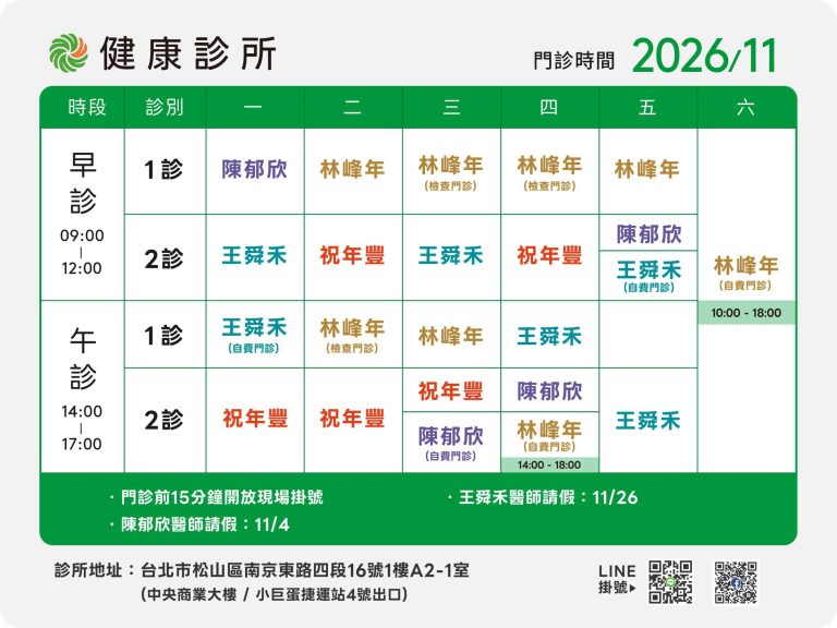 健康診所11月門診表